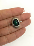 Size 6 Vintage Sterling Silver Southwestern Green Turquoise Shadow Box Ring A034
