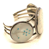 Vintage Zuni Sterling Silver Cuff Bracelet, Mother of Pearl Turquoise Inlay