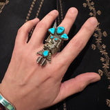 Vintage Navajo Kachina Turquoise Sterling Silver Ring, Size 8.5