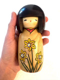 Usaburo Japanese Kokeshi Doll with Flowers
