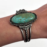 Vintage Native American Sterling Silver & Turquoise Cuff Bracelet Circa 1930s / 1940s (B002)