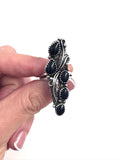Size 9, Vintage Native American Sterling Silver Ring with Onyx Stones