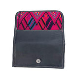 Guatemalan Leather Trifold Wallet, Embroidered Mayan Design Wallet With Check Book Slit