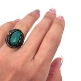 Size 6.5 Vintage Green Turquoise Sterling Silver Ring, Navajo, Native American (A002)