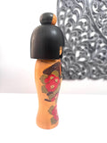 9.25 '' Kazuo Takamizawa Japanese Kokeshi Wooden Doll, Camellia Kimono
