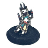 Vintage Zuni Kachina Ring, Multi-Stone Inlay Sterling Silver, Size 7.5