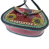 Mexican Tooled Leather Shoulder Bag/ Adjustable Strap, Boho Bag