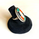 Size 6.5 Vintage Zuni Multi Stone Inlay Sterling Silver Ring #A045