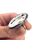Sz 6  Vintage Zuni Sterling Silver Multi Stone Bird Inlay Ring (R056)