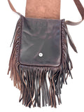 Handmade Fringed Leather Crossbody Bag with Jade