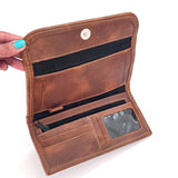 Guatemalan Leather Trifold Wallet, Embroidered Mayan Design Wallet With Check Book Slit