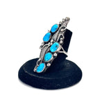 Vintage Native American Sterling Silver & Turquoise Elongated Ring Sz. 7 1/4 (A023)