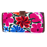 Guatemalan Leather Trifold Wallet, Embroidered Mayan Design Wallet With Check Book Slit