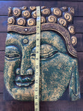Green Buddha Wood Wall Art, Hand Carved Zen Decor