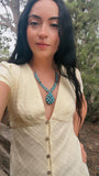 Vintage Navajo Turquoise Cluster Sterling Silver Necklace, Turquoise Teardrop Center Necklace, 71 Grams (N036)
