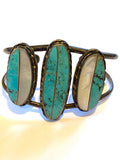 Norman Lee Vintage Navajo Turquoise & MOP  Inlay Sterling Silver Bracelet/ Cuff B020