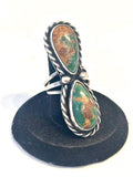 Size 7 Vintage Navajo Sterling Silver & Royston Turquoise Double Gemstone Ring