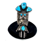 Vintage Navajo Kachina Turquoise Sterling Silver Ring, Size 8.5