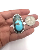 Big Handmade Sterling Silver & Turquoise Ring By Navajo Artist Chimney Butte