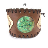 Adjustable Leather Chrysocolla Cuff Bracelet, Unisex