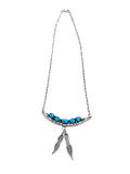 Vintage Sterling Silver Turquoise Feathers Necklace Southwestern (N022)