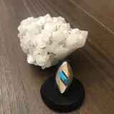 Vintage Native American Sterling Silver Turquoise Mother of Pearl Inlay Ring, Size 7