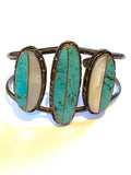 Norman Lee Vintage Navajo Turquoise & MOP  Inlay Sterling Silver Bracelet/ Cuff B020