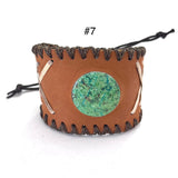 Adjustable Leather Chrysocolla Cuff Bracelet, Unisex
