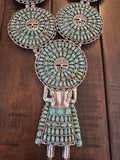 Vintage Ceremonial Navajo Sterling Silver LARRY MOSES BEGAY Turquoise Kachina Necklace