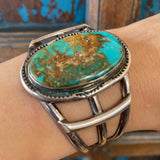 53 Gr. Vintage Native American Royston Gem Quality Turquoise Sterling Silver Cuff Bracelet B024