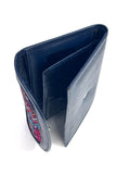 Leather Trifold Wallet, Embroidered Design Wallet With Check Book Slit