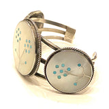 Vintage Zuni Sterling Silver Cuff Bracelet, Mother of Pearl Turquoise Inlay
