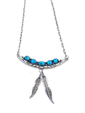 Vintage Sterling Silver Turquoise Feathers Necklace Southwestern (N022)