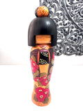 9.25 '' Kazuo Takamizawa Japanese Kokeshi Wooden Doll, Camellia Kimono