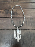 Southwest Saguaro Cactus Sterling Silver Pendant 2 7/8 Inches length