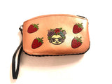 Tooled Leather Beauty Bag, Leather Beauty Pouch, Leather Wristlet