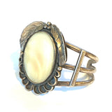 Vintage Sterling Silver & Mother of Pearl Cuff Bracelet, 61 Grams, Navajo Bracelet B032