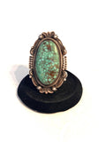 Navajo Bennie Ration Natural Turquoise And Sterling Silver Signed Ring, Sz 7.5