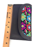 Leather Trifold Wallet, Embroidered Design Wallet With Check Book Slit