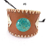 Adjustable Leather Chrysocolla Cuff Bracelet, Unisex