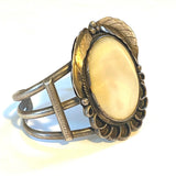 Vintage Sterling Silver & Mother of Pearl Cuff Bracelet, 61 Grams, Navajo Bracelet B032
