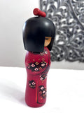 Vintage Japanese Kokeshi Doll, Red Kimono, Handmade Wooden Girl (8'')