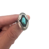 Sz 7 Vintage Native American Sterling Silver Shadow Box Turquoise Ring