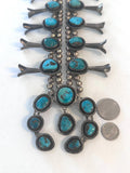 Vintage Navajo Sterling Silver & Turquoise Squash Blossom Necklace 235  Gr.