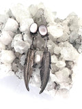 Vintage Southwest Sterling Silver & Mother of Pearl Earrings, Feather Design (E009)