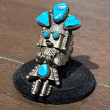 Vintage Navajo Kachina Turquoise Sterling Silver Ring, Size 8.5
