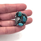 Vintage Navajo  Sterling Silver Turquoise Statement Ring, Signed MS, Size 6 (R150)
