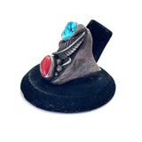 Size 10.25 Old Pawn Navajo 2 Stone Natural Coral & Turquoise Sterling Men's Ring #A007