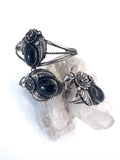 Vintage Navajo Sterling and Onyx Slave Bracelet, Ring Size 6.75  Signed Y
