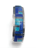Vintage Native American Navajo Sterling Silver Turquoise Lapis Inlay Cuff Bracelet By Frank Chee